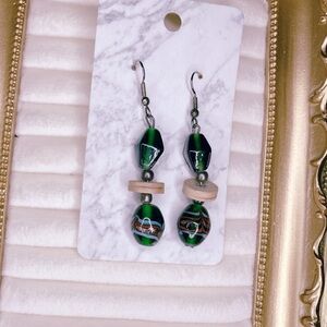 4340u. Green Glass Beaded Dangle Earrings